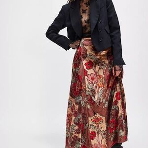 FREE PEOPLE Floral Velvet Petals Maxi Skirt Size 12 Chocolate Combo